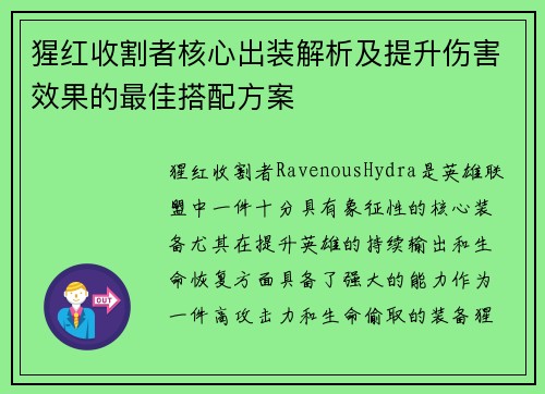 猩红收割者核心出装解析及提升伤害效果的最佳搭配方案